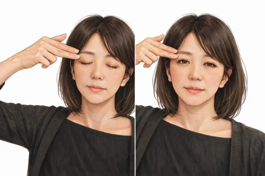Ptosis self-test. Photo=AI-generated image